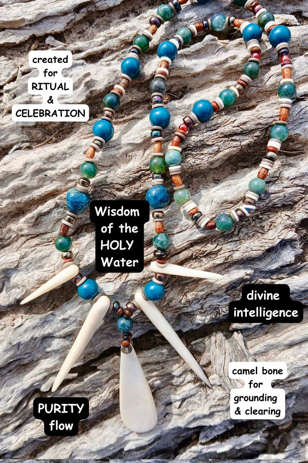 Wisdom of the HOLY Water - calmness- agate - deep knowing -LOVE talisman hand carved CAMEL bone - follow your heart- LOVE will guide you