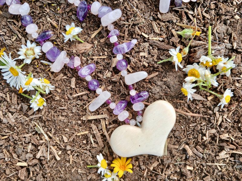 Rose Queen Deep Peace Heart of LOVE with Amethyst - You are deeply held-  LOVE talisman hand-carved CAMEL bone heart- follow your heart- LOVE will guide you Reduced from $134