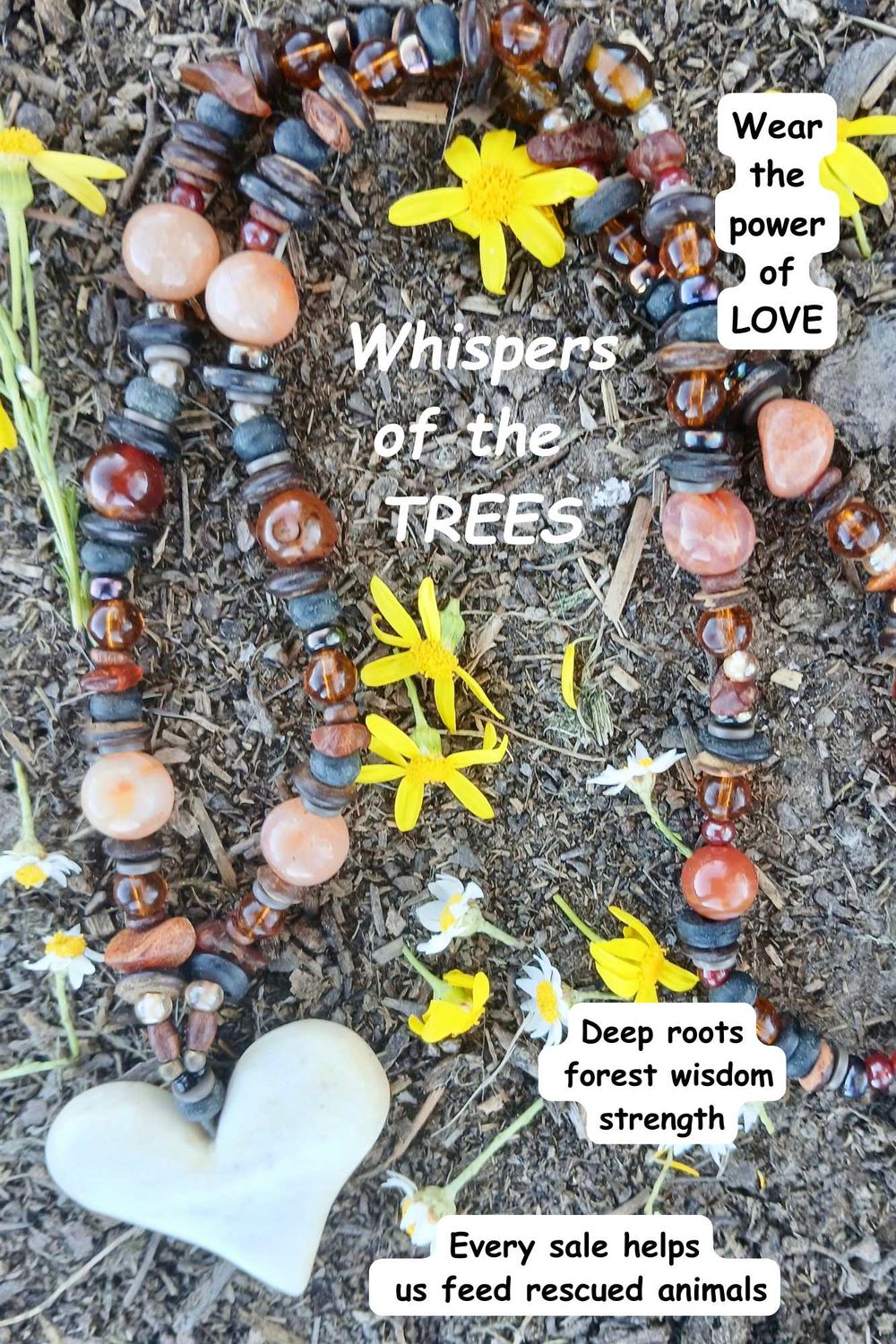 Whispers of the Trees - STRENGTH, deep roots, deep peace, vintage prayer beads, amber, glass and wooden beads talisman, hand-carved CAMEL bone - walking with the strength of the Forest