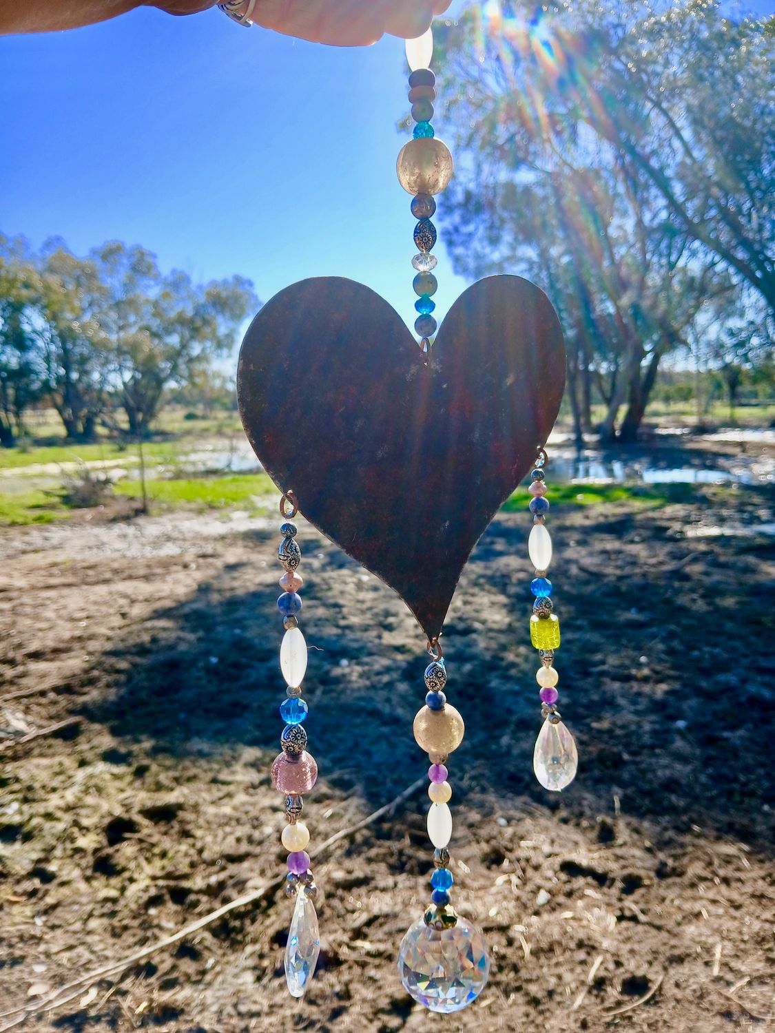 Elementals &amp; Elves NEW TRINITY sun catcher with recycled metal heart - Clearing out so we can buy animal feed
