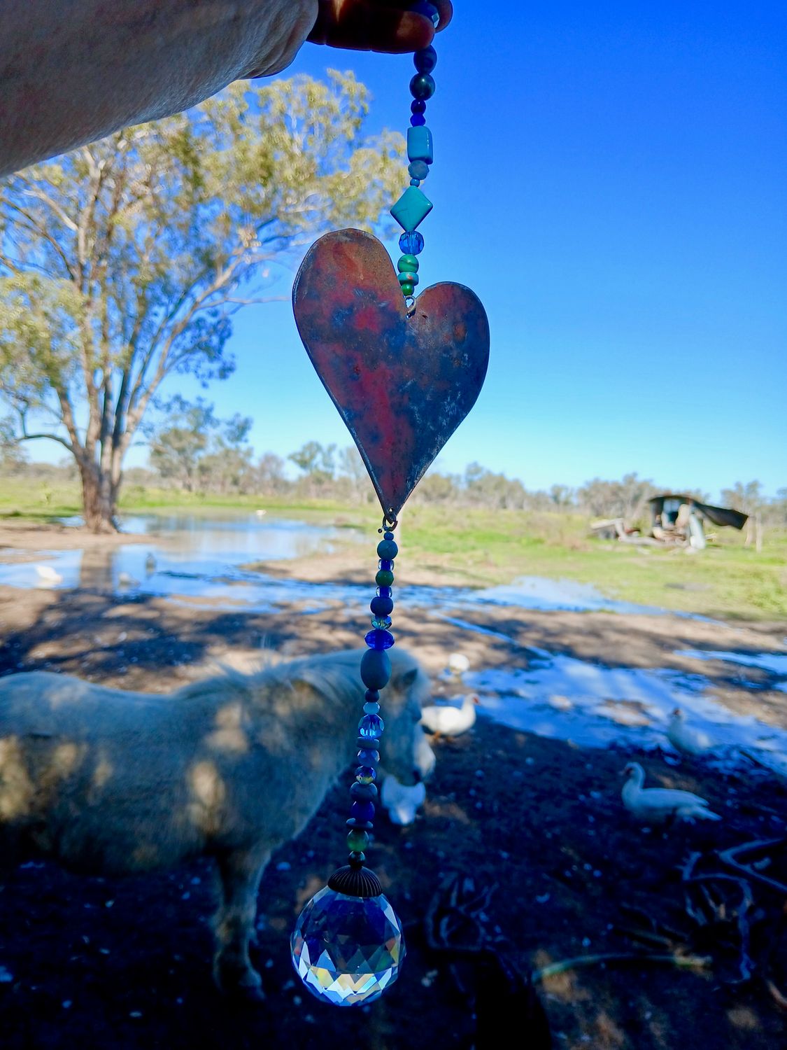 Cherubs of LOVE sun catcher with recycled metal heart  &amp; glass, crystal, beads, WITH EXTRA large suncatcher REDUCED $10