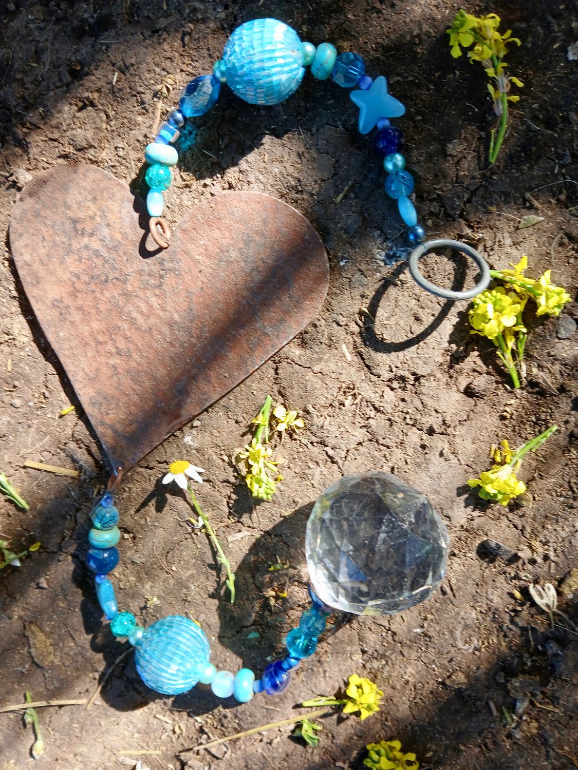 Heavenly Bliss HEALING sun catcher with recycled metal heart  &amp; glass, crystal, beads, WITH EXTRA large suncatcher REDUCED $10