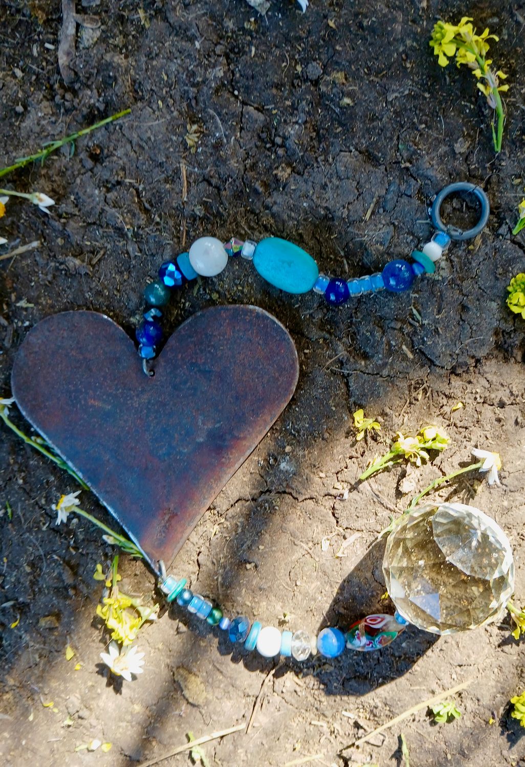 Angels watching over me sun catcher with recycled metal heart  &amp; glass, crystal, beads, WITH EXTRA large suncatcher REDUCED $10