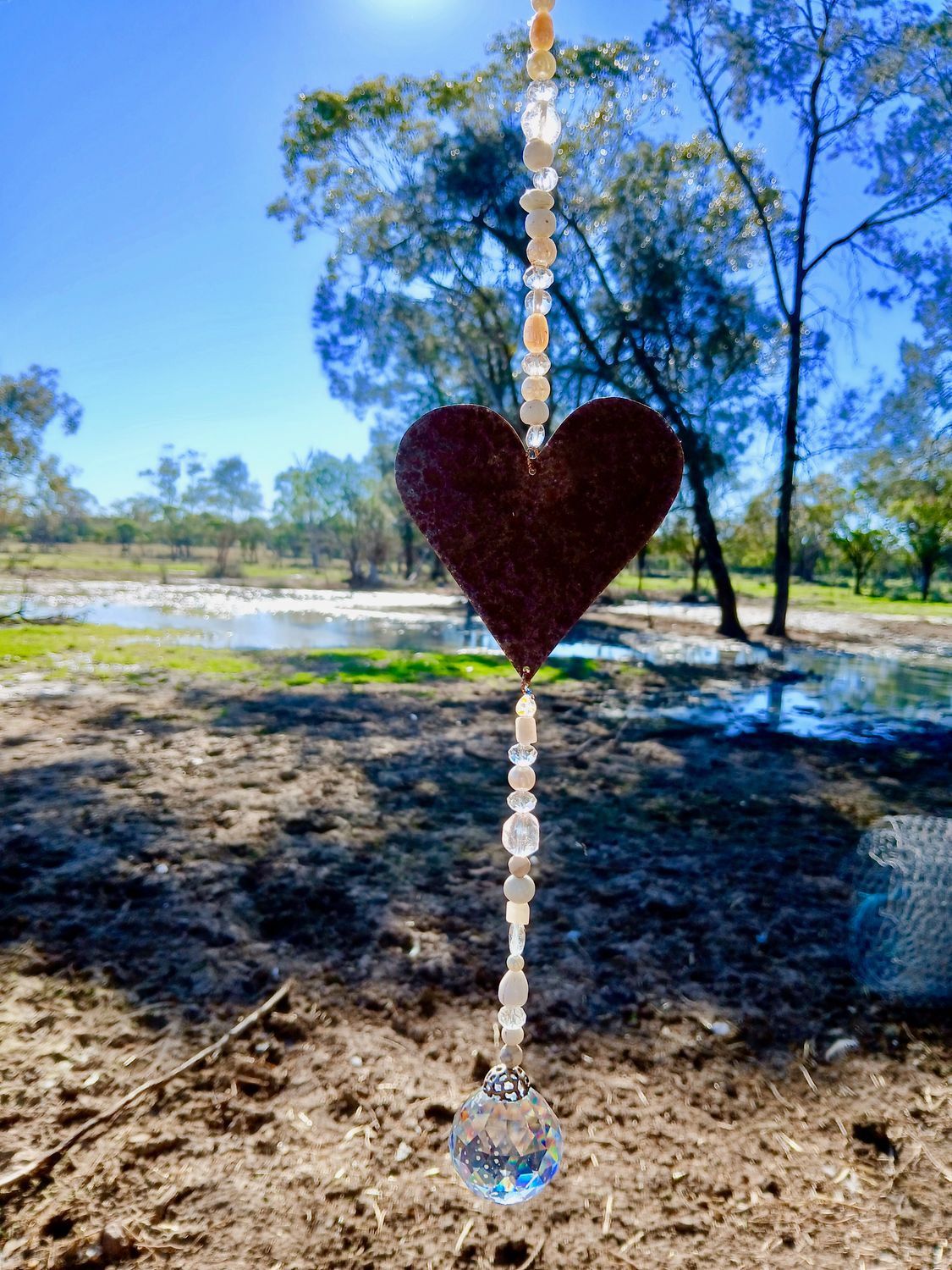Rays of Heaven sun catcher with recycled metal heart  &amp; glass, crystal, beads, WITH EXTRA large suncatcher REDUCED $10