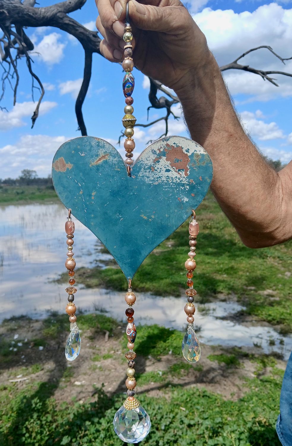 Beloved Queen NEW Trinity sun catcher with recycled metal heart - Clearing out so we can buy animal feed