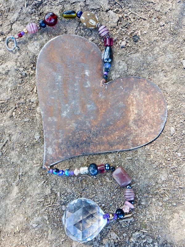 Buddha of the Ruby Rose sun catcher with extra BIG recycled metal heart - fill your life with rainbow sparkles