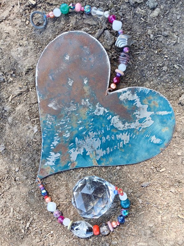 Rise, Beloved sun catcher with Extra BIG recycled metal heart - BIG Crystal- fill your life with rainbow sparkles and LOVE