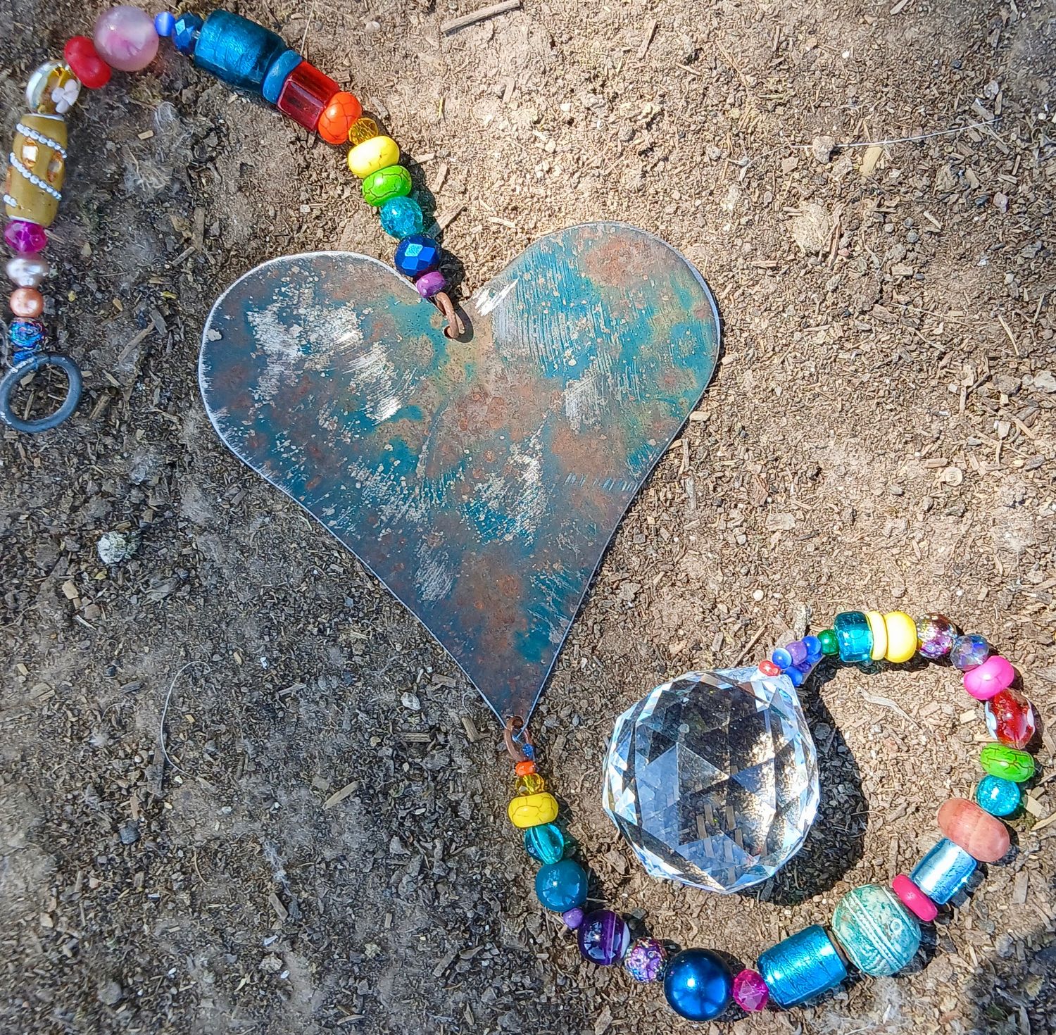 Rainbow Chalice of LOVE sun catcher with extra recycled metal heart - fill your life with rainbow sparkles