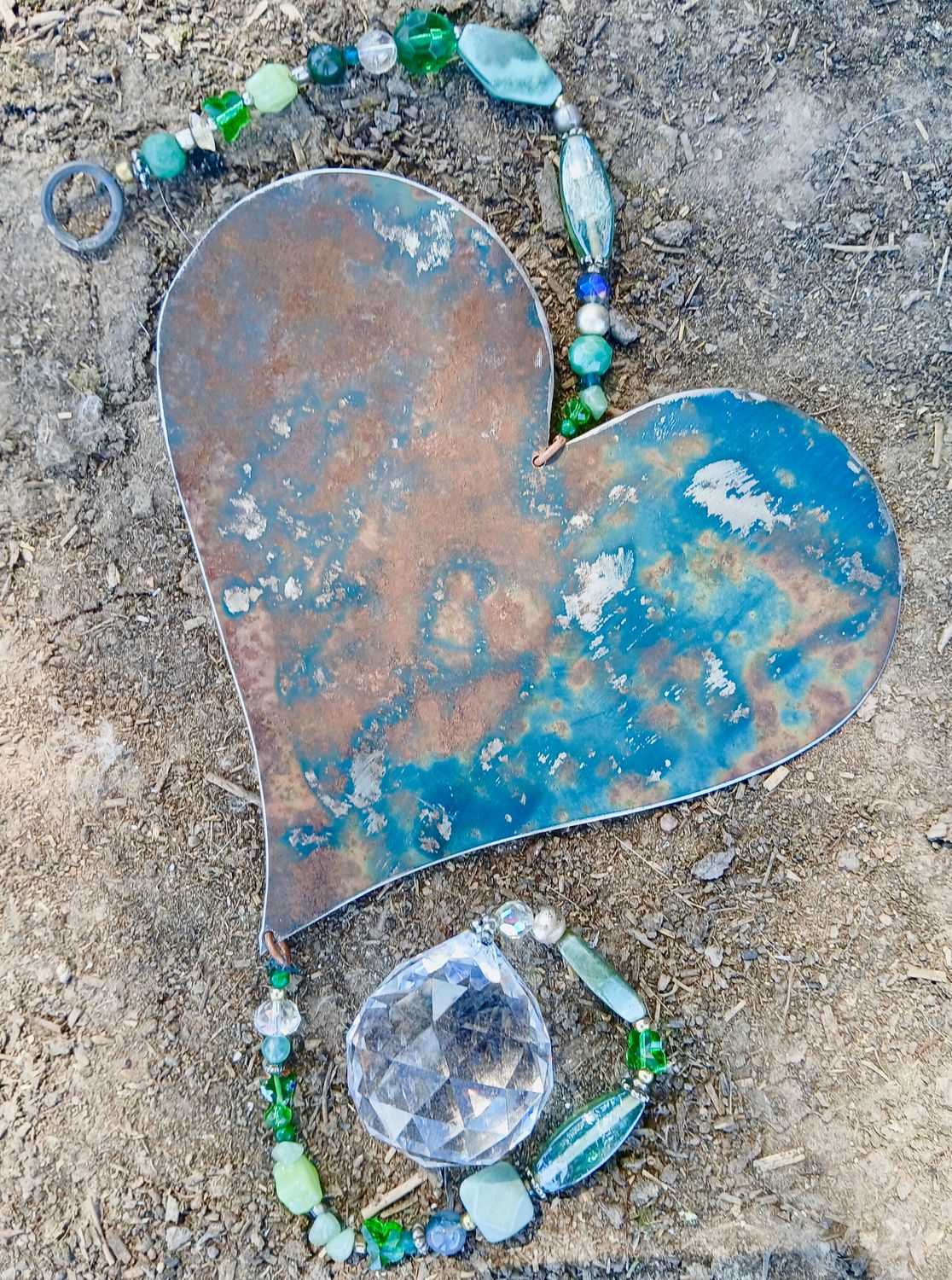 Guardian of Harmony sun catcher with extra BIG recycled metal heart - fill your life with rainbow sparkles