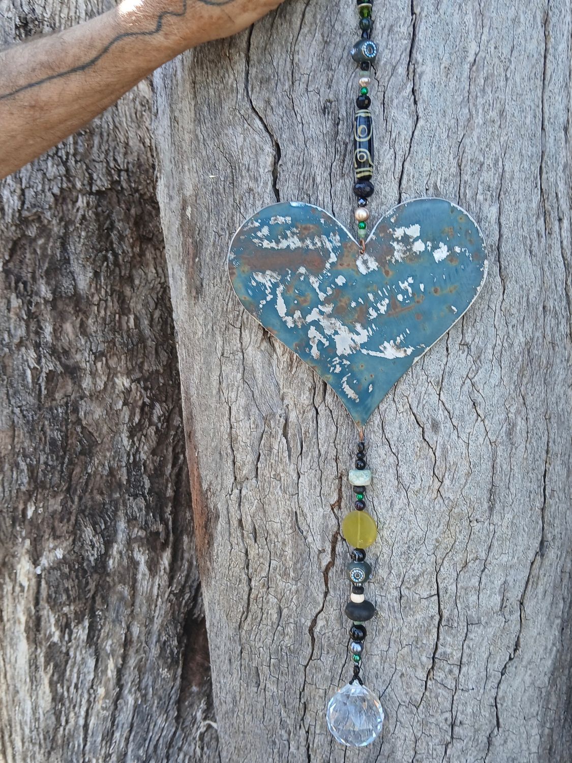 The Dragons are HERE sun catcher with extra BIG recycled metal heart - fill your life with rainbow sparkles