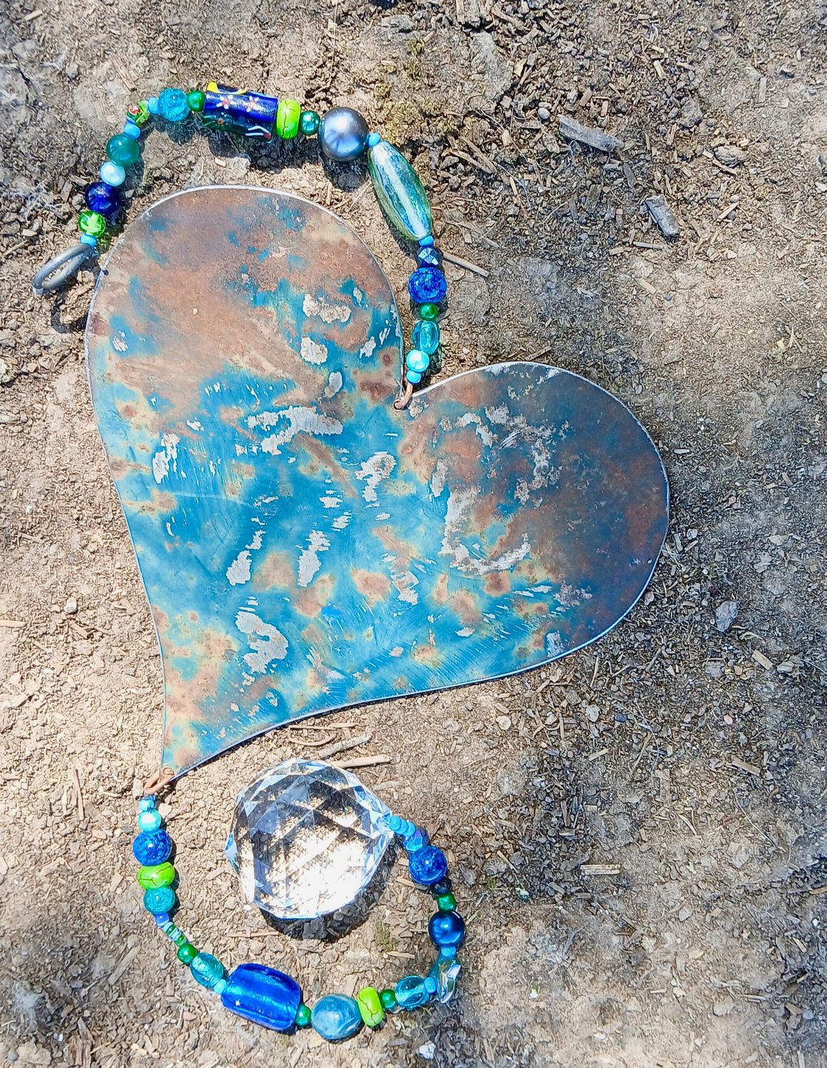 Guardian Angel of Healing sun catcher with extra BIG recycled metal heart - fill your life with rainbow sparkles