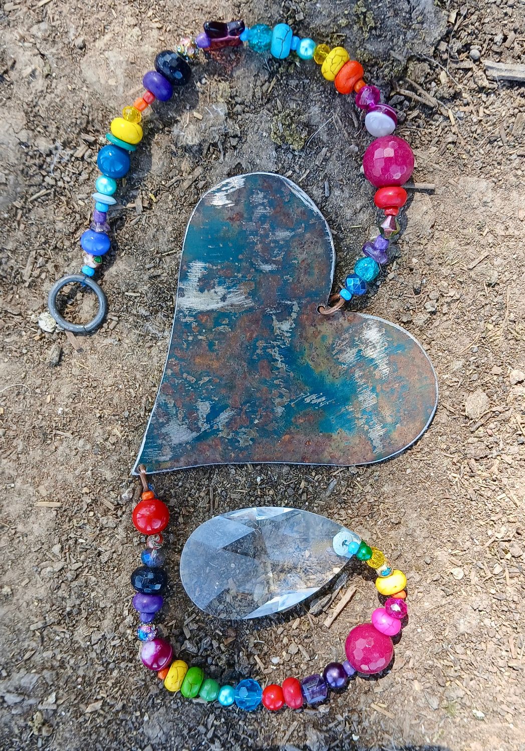 Sacred LOVE Rainbow sun catcher with recycled metal heart - fill your life with rainbow sparkles