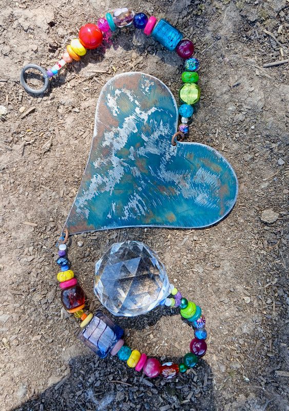 Shooting Star sun catcher with recycled metal heart - fill your life with rainbow sparkles