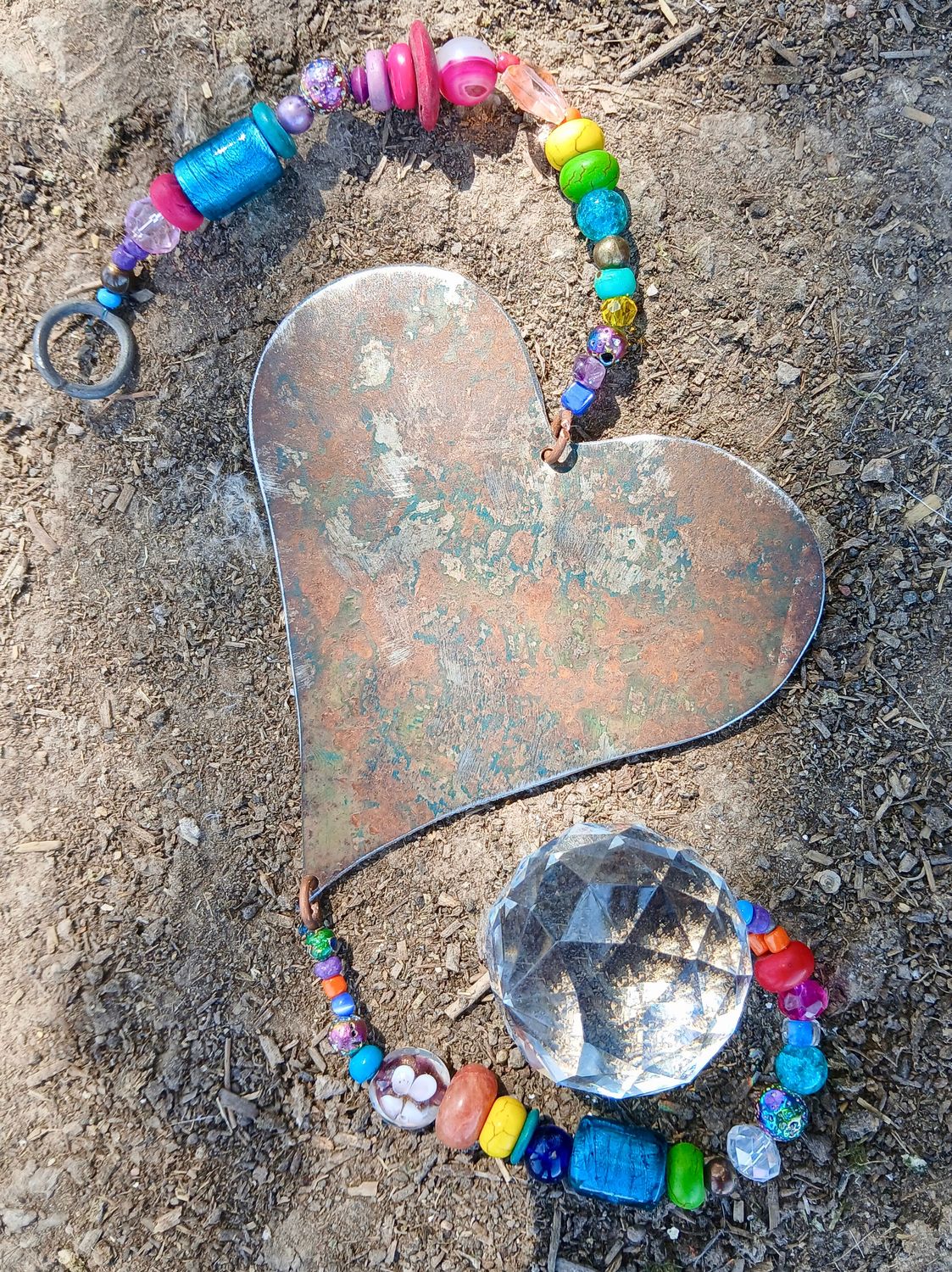 Trust in your Sacred Path sun catcher with recycled metal heart - fill your life with rainbow sparkles