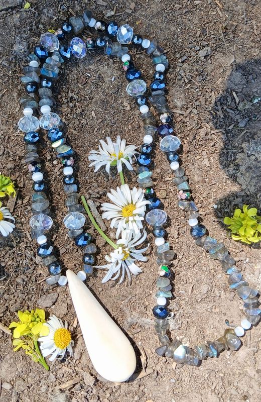 Crystal Starlight - Labradorite and hematite beads PROTECTION talisman hand-carved CAMEL bone pendant- follow your heart- LOVE will guide you