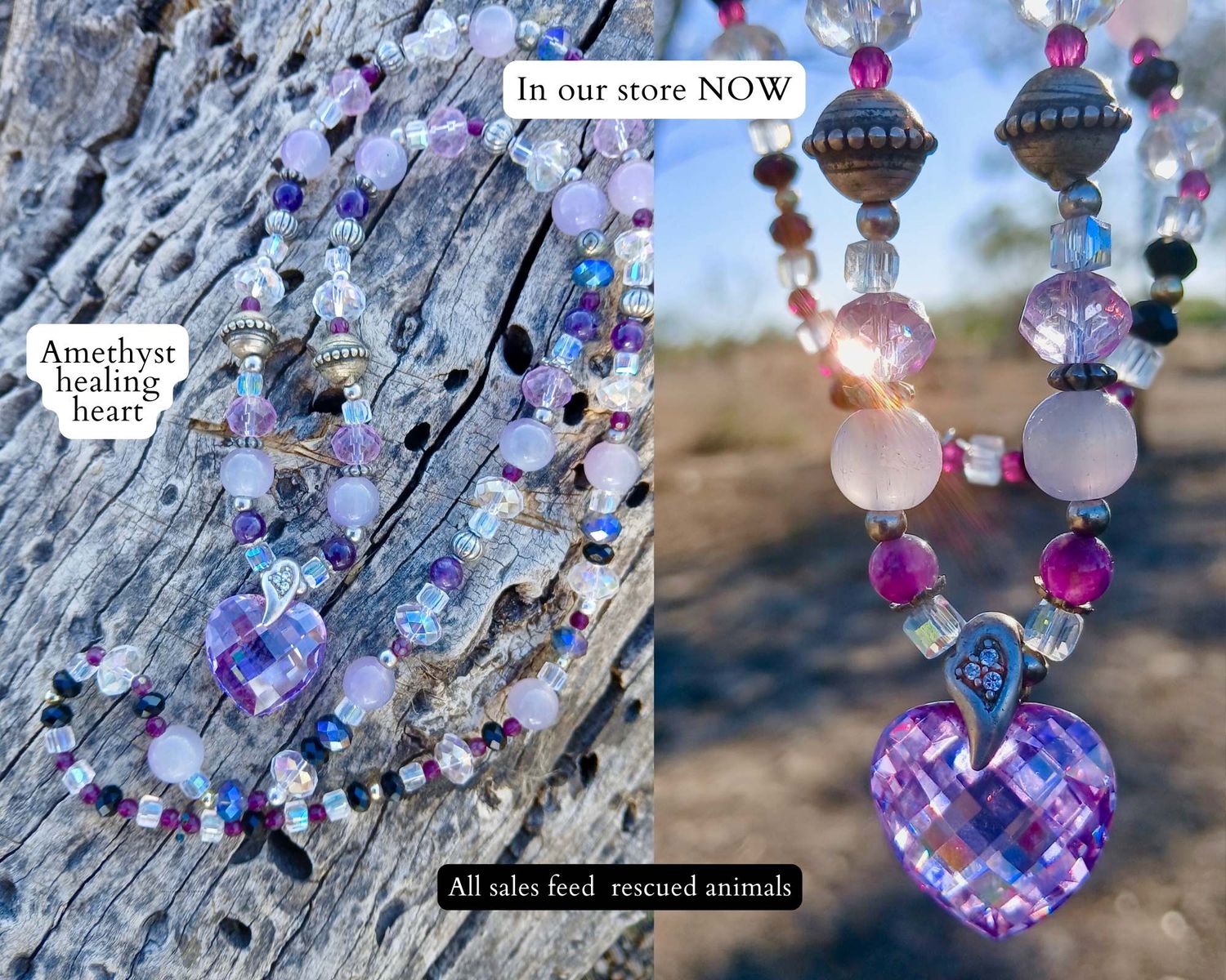AMETHYST HEALING heart - Pure LOVE -You are deeply held -cut glass heart with 925 silver setting LOVE talisman  - follow your heart- Deep Surrender -amethyst, crystal, glass &amp; metal beads.