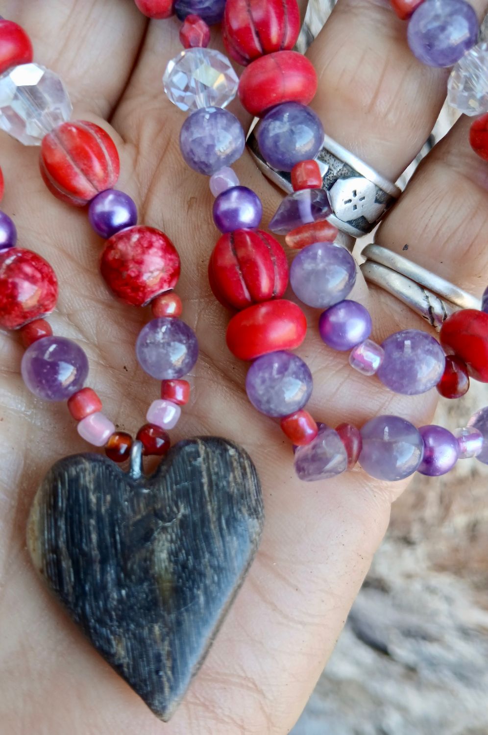 Herd of Light Amethyst LOVE talisman hand-carved HORSE HOOF heart - follow your heart- power- strength