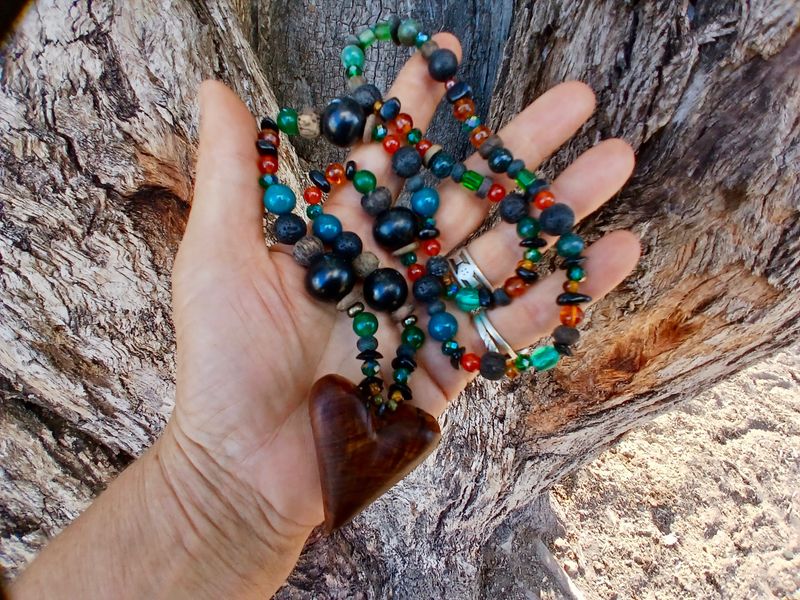 FIRE dragon SHUNGITE, lava, carnelian, mala beads, green gemstone LOVE talisman hand-carved native sandalwood root heart - follow your heart- power- strength-amplification- PROTECTION- COURAGE