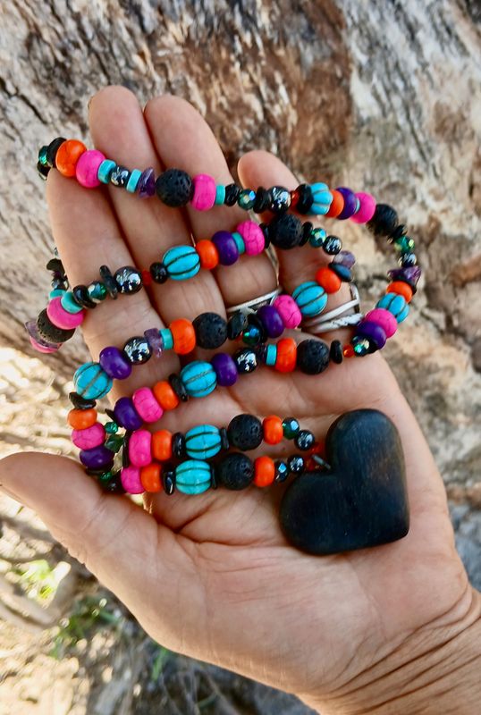 MIDNIGHT in the Garden of LOVE SHUNGITE, lava, amethyst, hematite,  LOVE talisman hand-carved HORSE HOOF heart - follow your heart- power- strength-amplification- PROTECTION