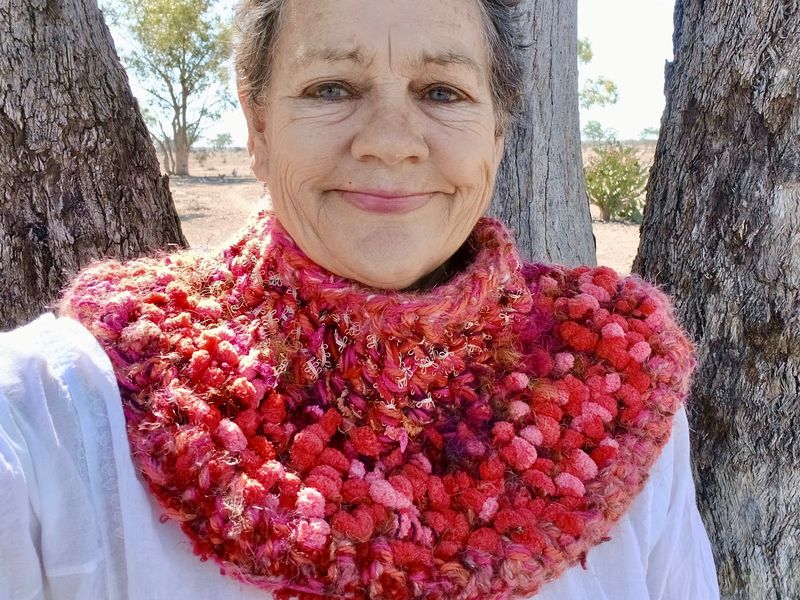 SUN ROSE thick Crochet WARM Shoulder &amp; neck Snug- Like a LOVING hug- pom pom, ribbon, sublime colours