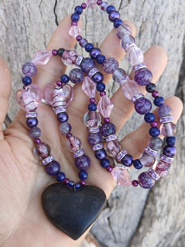 ROSES of LOVE Unique hand-made glass beads, Amethyst, Purple Dragons vein beads LOVE talisman hand-carved HORSE HOOF heart - You are so LOVED, Remember who you are, it's ALL about LOVE