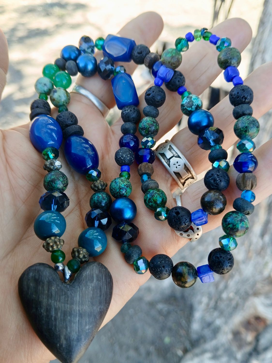 Mermaids Jewels African Turquoise, Lava, prayer beads LOVE talisman hand-carved HORSE HOOF heart - transformation, deep peace