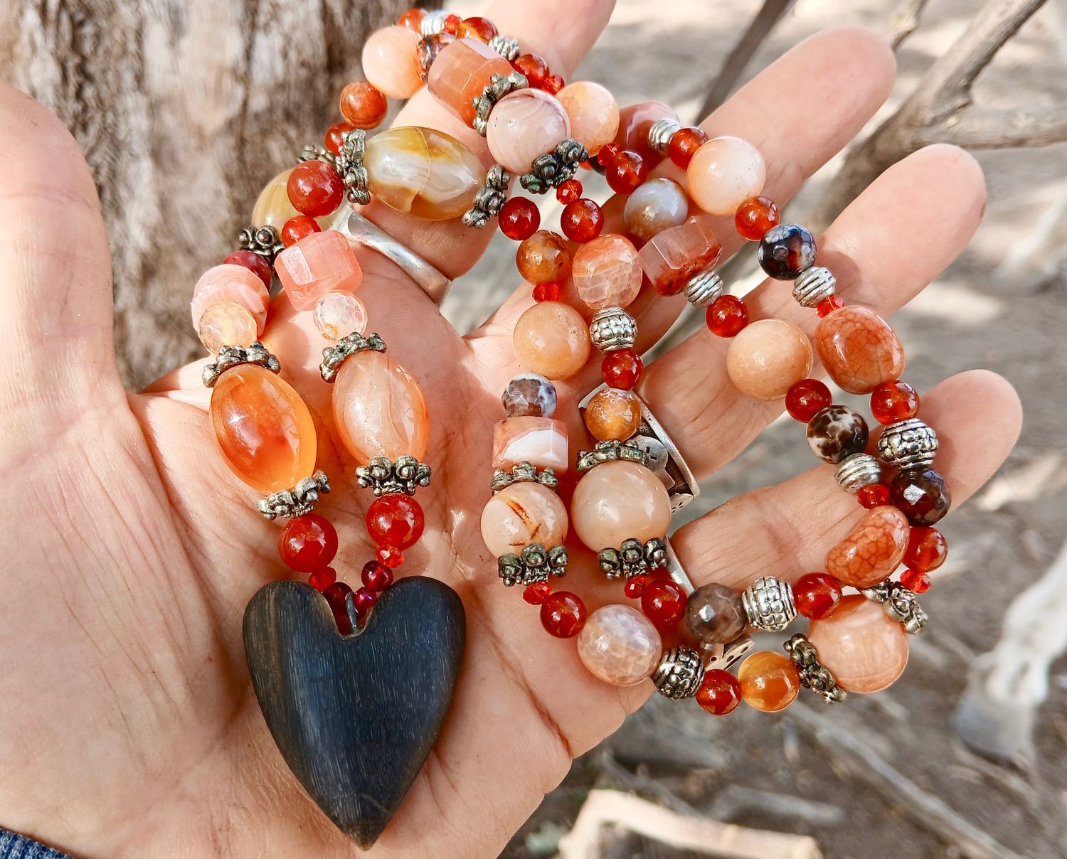 Carnelian Queen of the Fire Horse, fire crackle agate, carnelian, Unique glass beads, LOVE talisman hand-carved HORSE HOOF heart - follow your heart- power- strength-amplification- PROTECTION- COURAGE