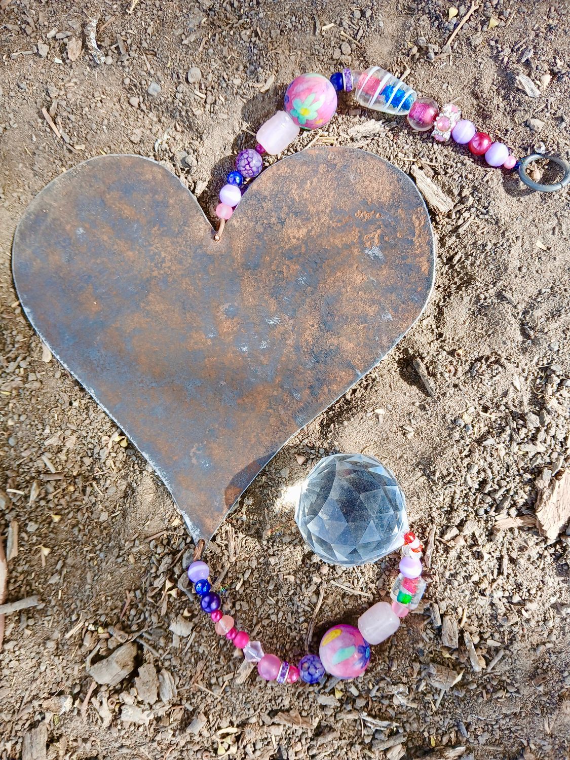 FLOWER Crown Healing sun catcher with recycled metal heart - fill your life with rainbow sparkles