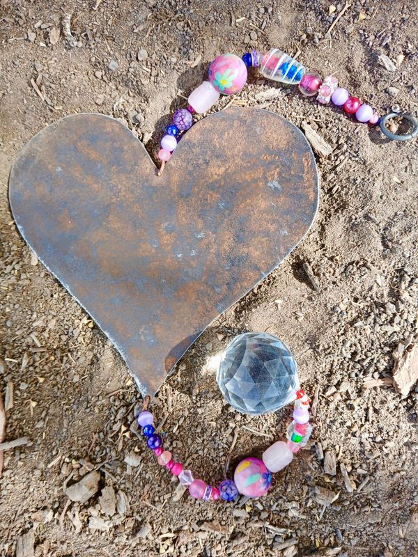 FLOWER Crown Healing sun catcher with recycled metal heart - fill your life with rainbow sparkles