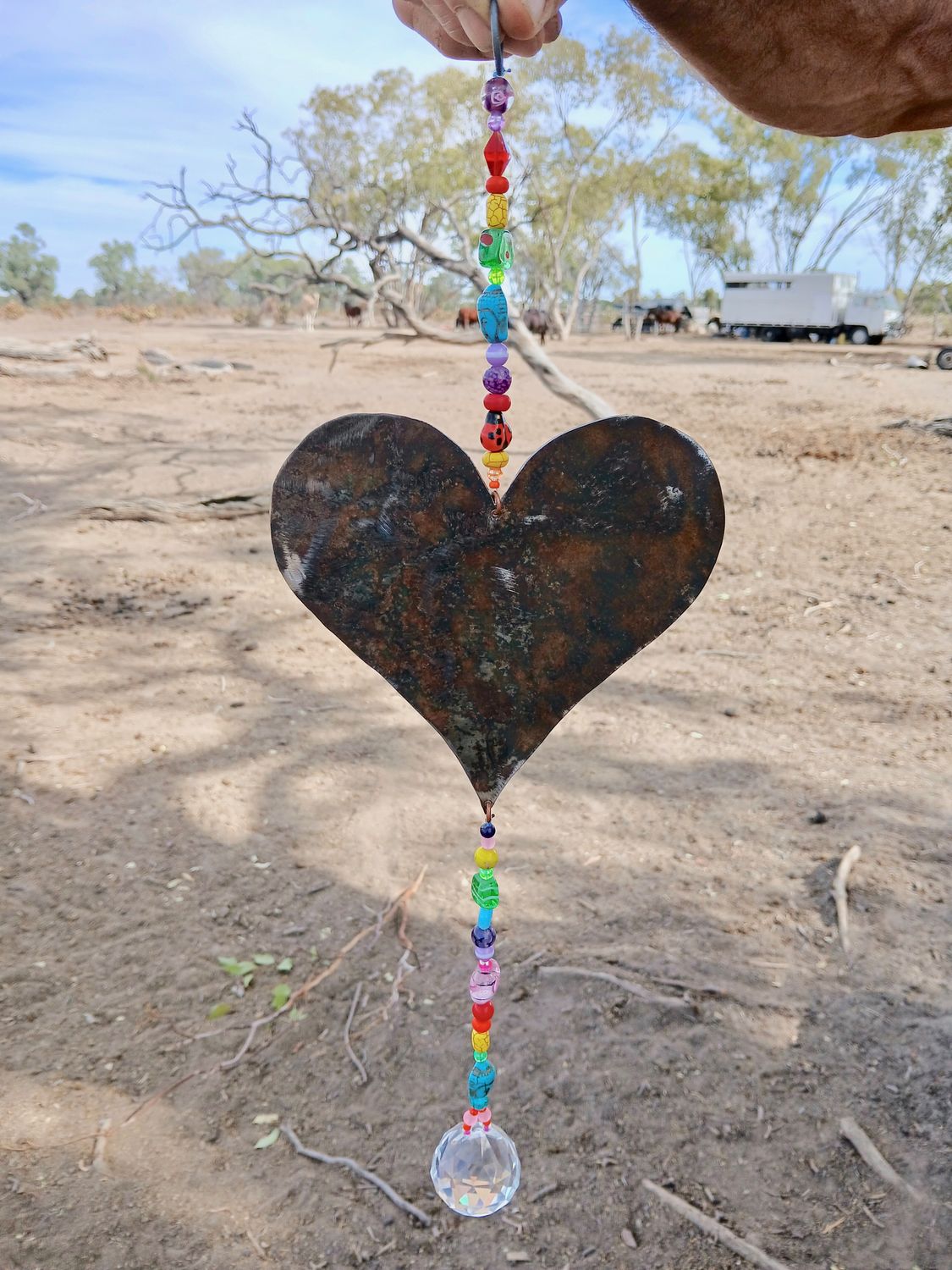 Lady BUG LOVE sun catcher with recycled metal heart - fill your life with rainbow sparkles