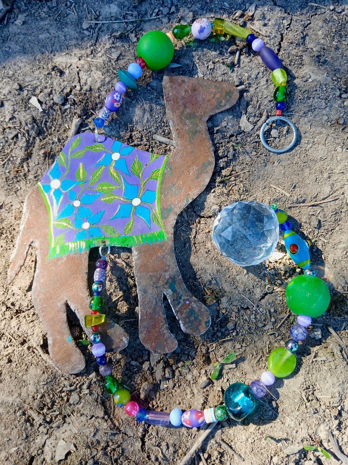 Buffalo Calf- Camel sun catcher with recycled metal heart - fill your life with rainbow sparkles