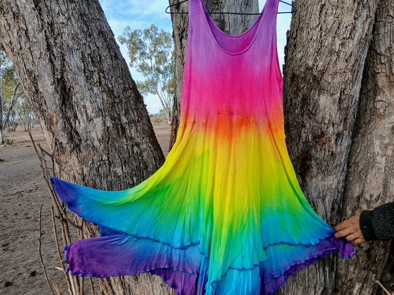 Rainbow  LOVE Wunjo Crow sundress created from rayon knit