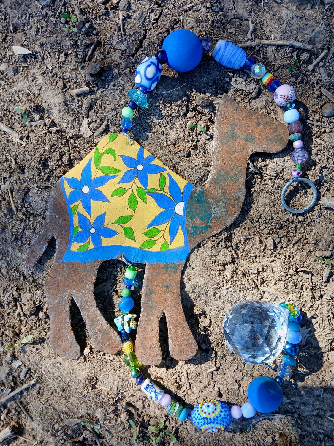 Morocco- Camel sun catcher with recycled metal heart - fill your life with rainbow sparkles