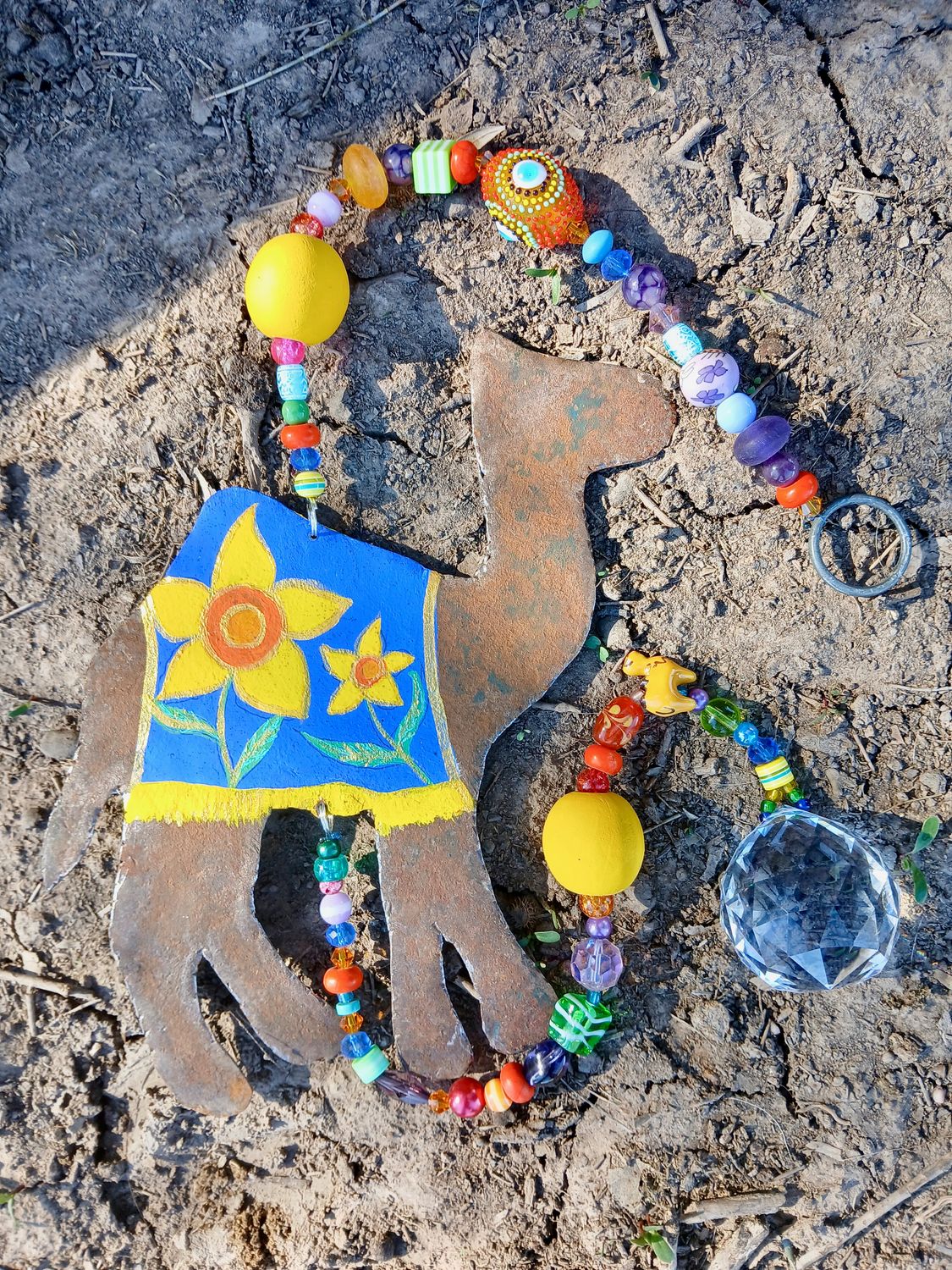 Mozi- Camel sun catcher with recycled metal heart - fill your life with rainbow sparkles