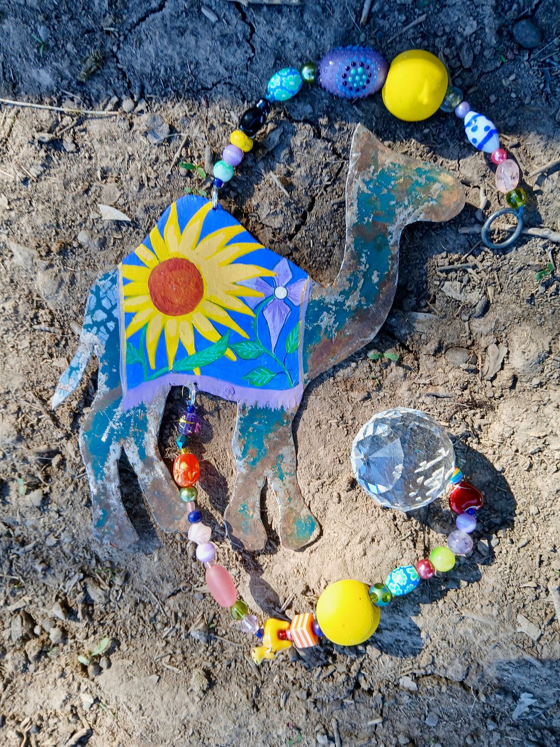 Lulu- Camel sun catcher with recycled metal heart - fill your life with rainbow sparkles