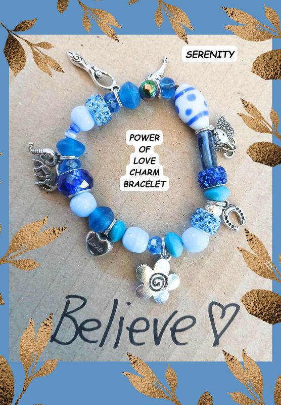 POWER of LOVE CHARM BRACELET, healing, serenity, tranquillity- a reminder to choose love - SLENDER wrist