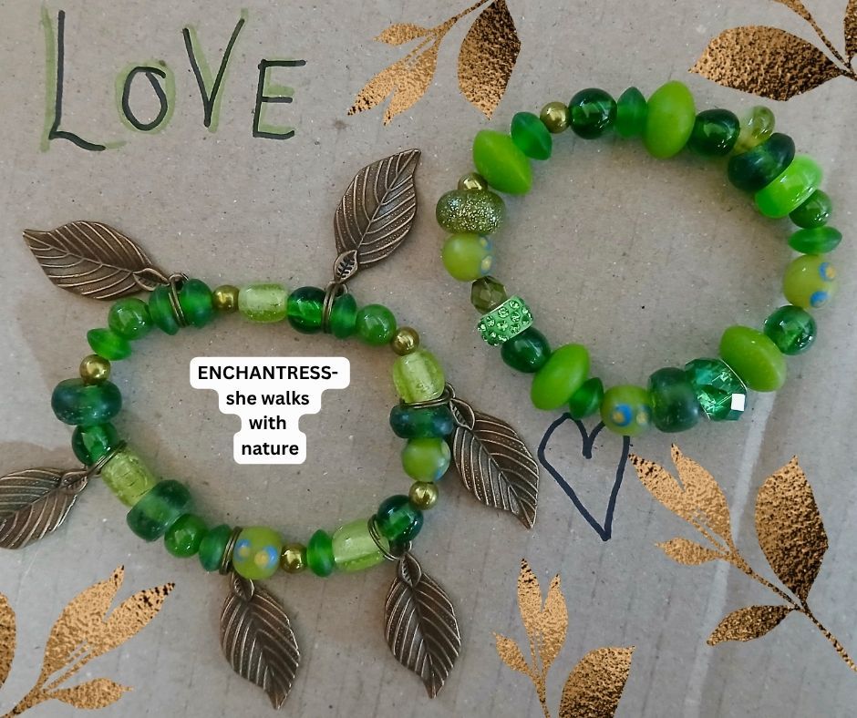 Enchantress- she walks with nature. Barefoot Goddess. Gifts of the trees Beautiful CHARM BRACELET set-  med wrist
