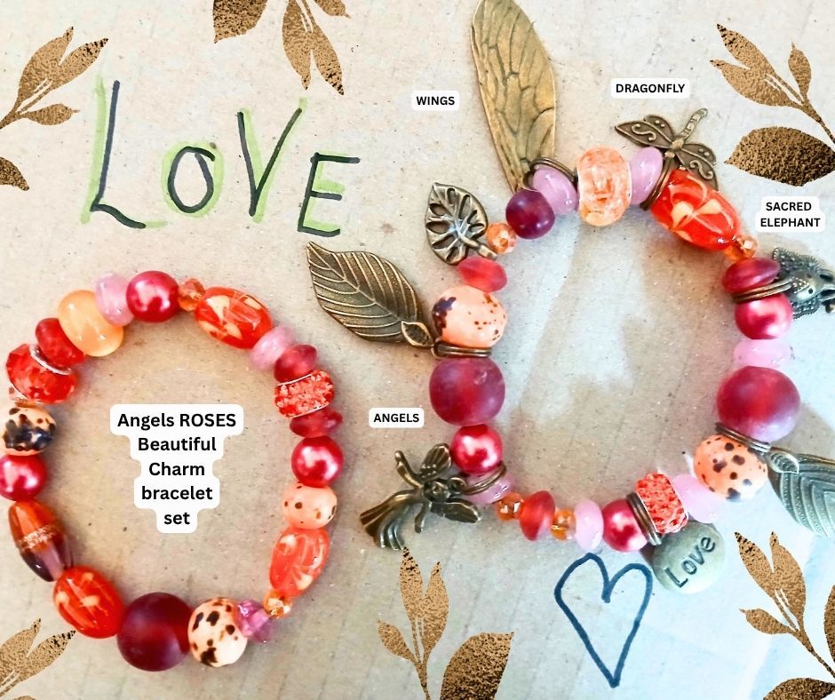 ANGELS ROSES beautiful CHARM BRACELET set- the power of beauty, serenity, tranquillity- a reminder to choose love - med wrist