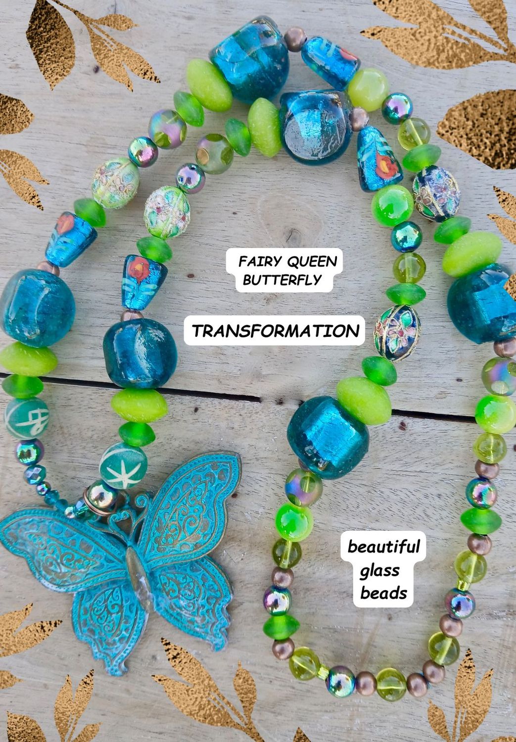 Fairy Queen Butterfly vintage glass and enamel beaded necklace- transformation. It's time to SHINE.- celebrate- be beautiful YOU