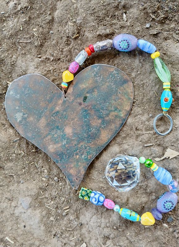 RAINBOW HEART of LOVE sun catcher with recycled metal heart - fill your life with rainbow sparkles