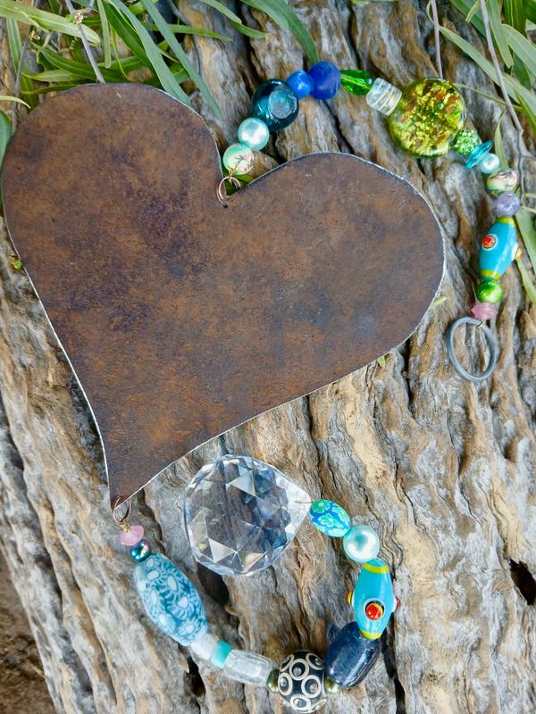 PIXIE SHENANIGANS LOVE sun catcher with recycled metal heart - fill your life with rainbow sparkles
