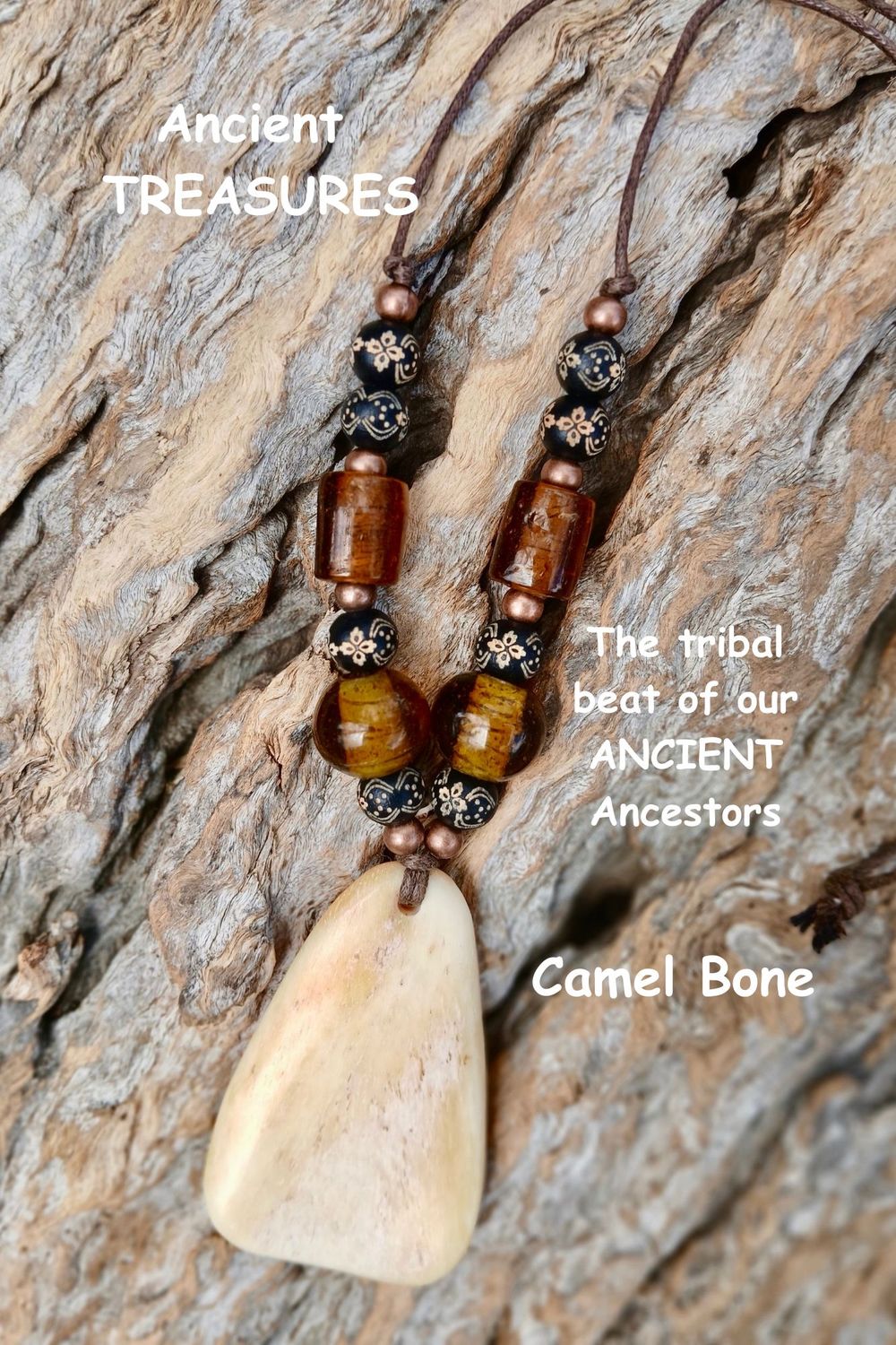 Ancient Treasures power amulet with vintage beads and carved Camel Bone- REMEMBER WHO YOU ARE- POWER from nature