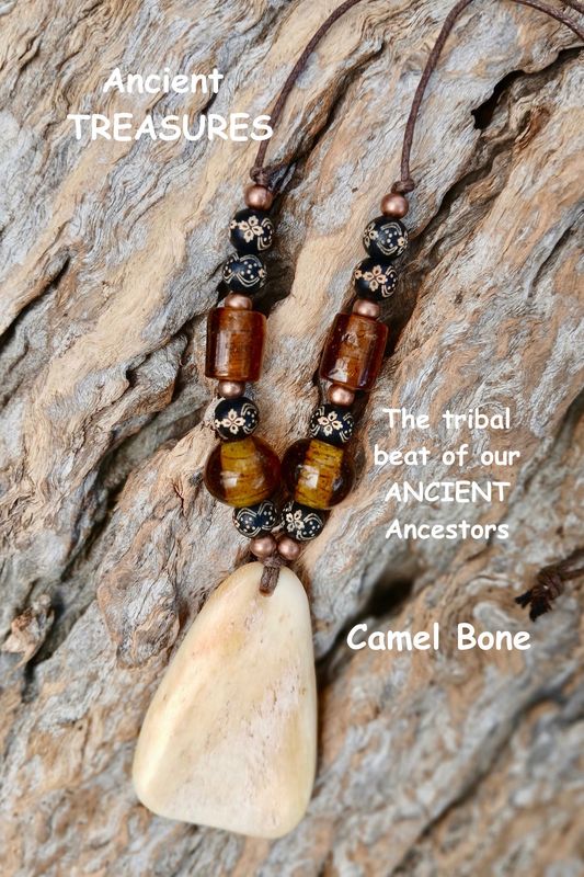 Ancient Treasures power amulet with vintage beads and carved Camel Bone- REMEMBER WHO YOU ARE- POWER from nature