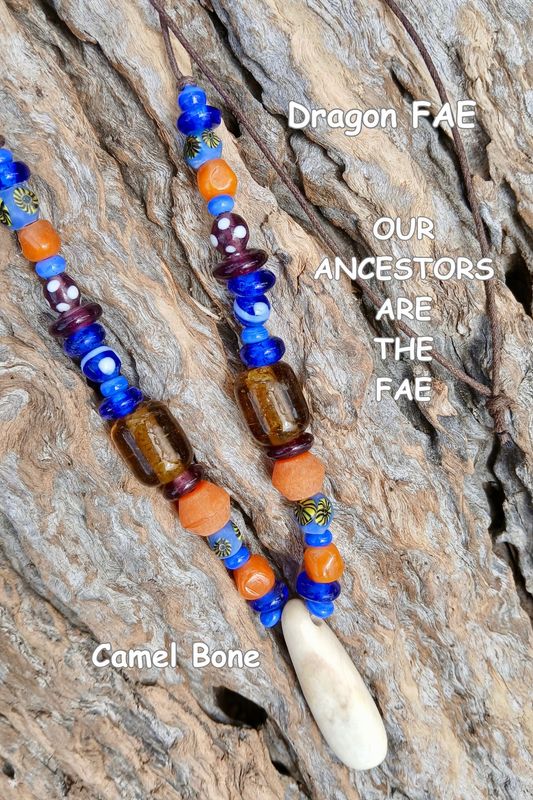 DRAGON FAE power amulet with vintage beads and carved Camel Bone- Power of the Sacred Realms- connection with nature