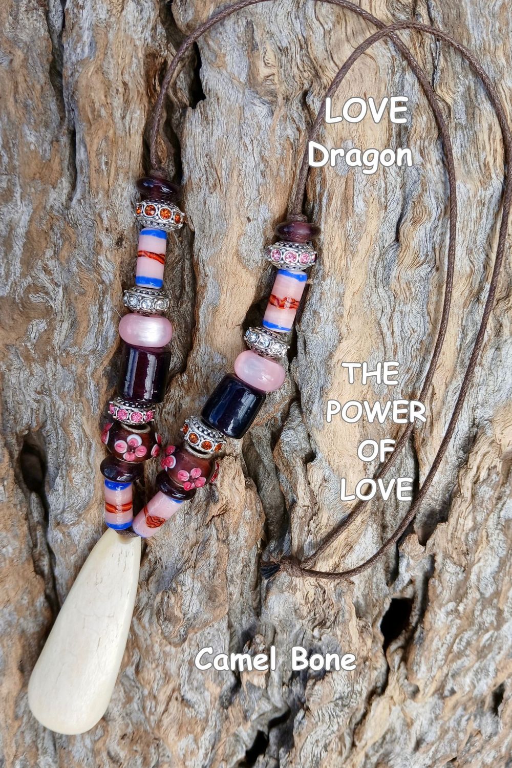 DRAGON LOVE power amulet with vintage beads and carved Camel Bone - Soar in LOVE with the Dragons-POWER OF LOVE