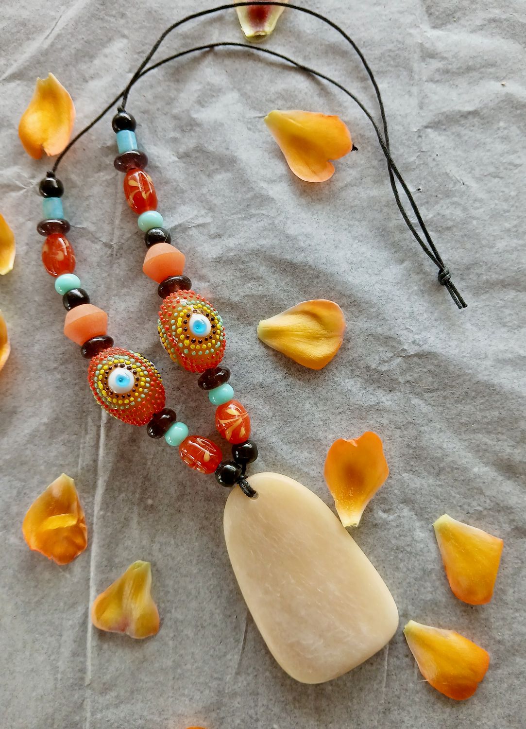 Sacred Seer power amulet with vintage beads and carved Camel Bone- The mist clears - the path of LOVE becomes visible