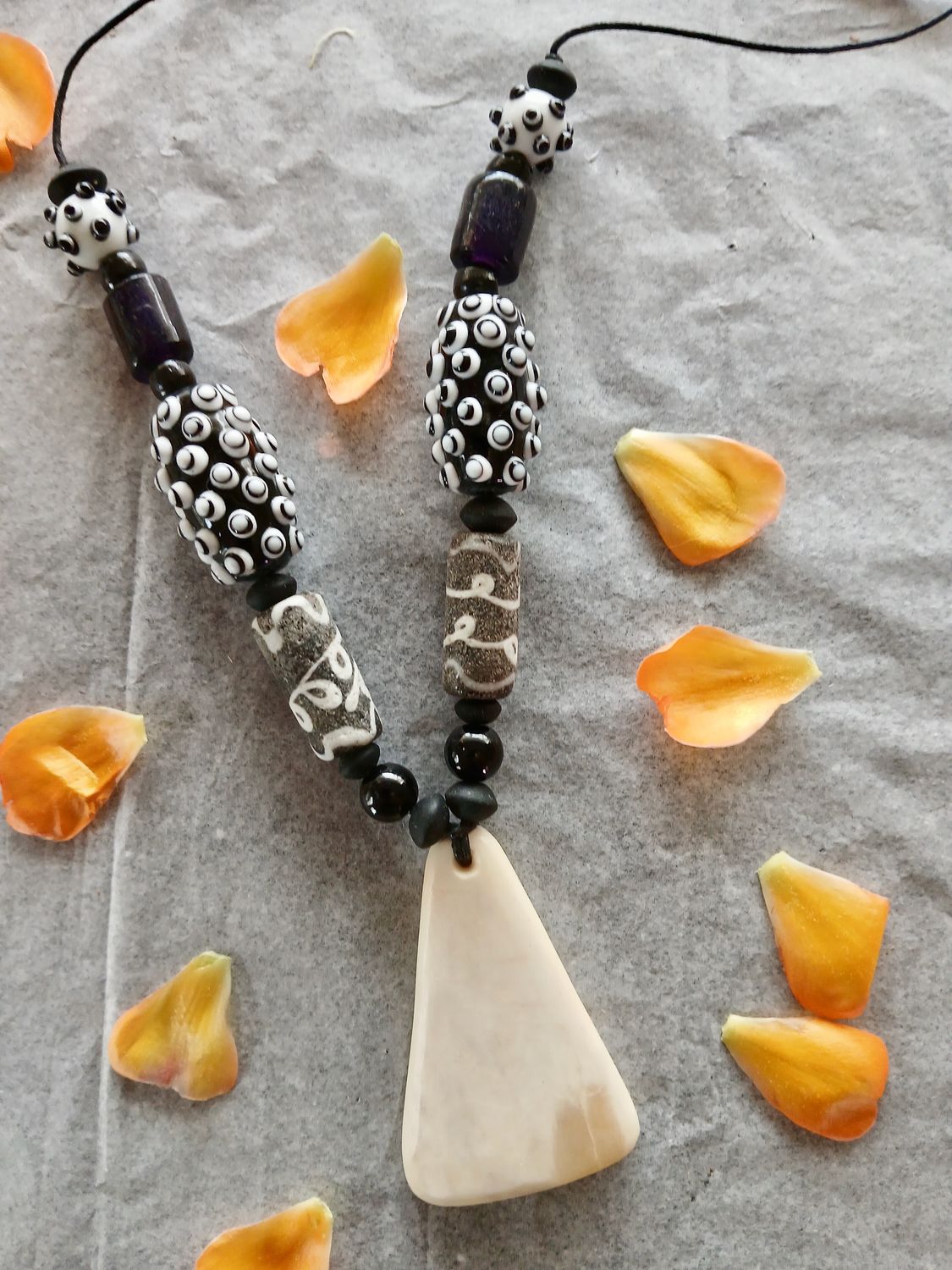 TRIBAL BEAT power amulet with vintage beads and carved Camel Bone- Allow yourself to be SEEN so your tribe can find you- ANCIENT POWER