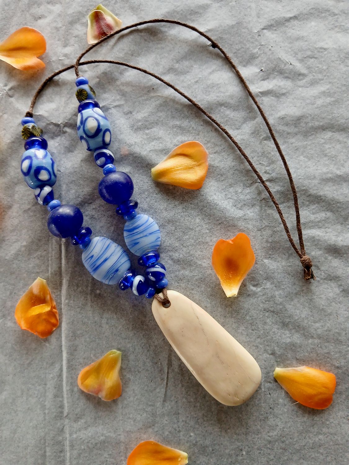 Mother of Dragons power amulet with vintage beads and carved Camel Bone- Deeply Safe, held in LOVE- there is nothing to fear