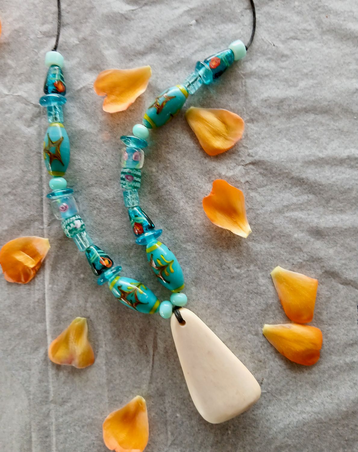 Magical Mermaid power amulet with vintage beads and carved Camel Bone- Unveil your Magical Self- It's time to reclaim who you are.