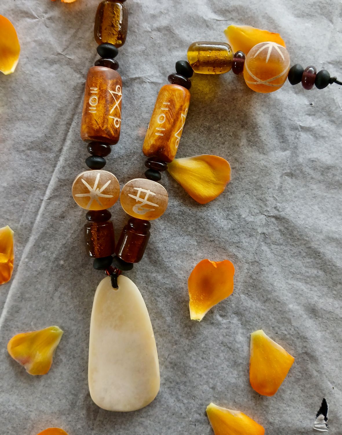 Ancient Memory power amulet with vintage beads and carved camel bone- awaken your Ancient self- reclaim the gifts &amp; skills of your past. RISE as the POWERFUL being you are